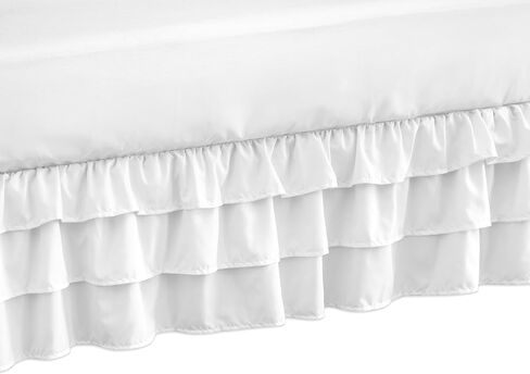 Sweet Jojo Designs White Boho Bohemian Girl Baby Nursery Crib Bed Skirt Dust Ruffle - Solid Color Shabby Chic Princess Luxurious Luxury Elegant Vintage Designer Boutique Victorian Cotton Fringe Tassel in Saudi Arabia