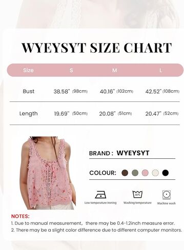Wyeysyt Women Lace Trim Tank Tops Summer Flowers Boho Semi Sheer Tie Button Front Tops Sleeveless Mesh Going Out Cami Shirt in Kuwait
