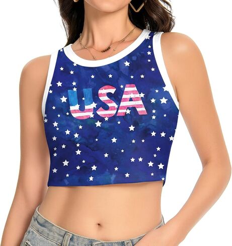 color cosplayer American USA Flag Crop Tank Tops for Women T Shirt Patriotic 4th of July Vest Tops in Kuwait