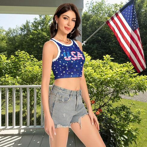 color cosplayer American USA Flag Crop Tank Tops for Women T Shirt Patriotic 4th of July Vest Tops in Kuwait