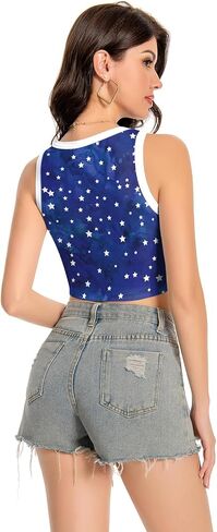 color cosplayer American USA Flag Crop Tank Tops for Women T Shirt Patriotic 4th of July Vest Tops in Kuwait