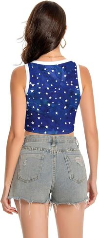 color cosplayer American USA Flag Crop Tank Tops for Women T Shirt Patriotic 4th of July Vest Tops in Kuwait