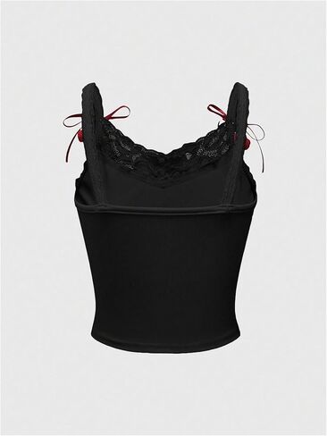 SHENHE Women's Lace Trim Cute Cherry Print Spaghetti Strap Kawaii Top Crop Cami Tank in Kuwait