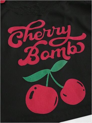 SHENHE Women's Lace Trim Cute Cherry Print Spaghetti Strap Kawaii Top Crop Cami Tank in Kuwait