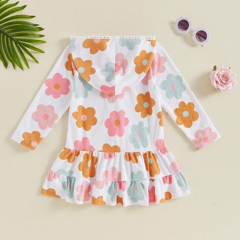 Kids Toddler Little Girl Swim Cover Up Terry Zip-Up Hooded Beach Bathing Suit Swimsuit Wraps Zipper Coverup Dress in Saudi Arabia