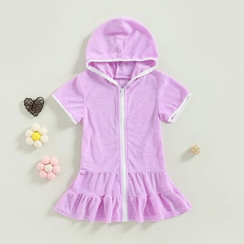 Kids Toddler Little Girl Swim Cover Up Terry Zip-Up Hooded Beach Bathing Suit Swimsuit Wraps Zipper Coverup Dress in Saudi Arabia