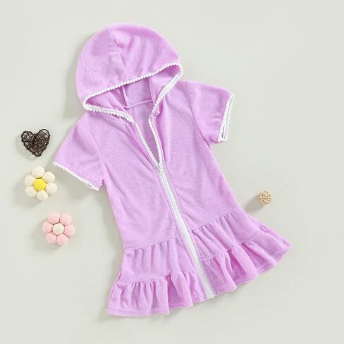 Kids Toddler Little Girl Swim Cover Up Terry Zip-Up Hooded Beach Bathing Suit Swimsuit Wraps Zipper Coverup Dress in Saudi Arabia
