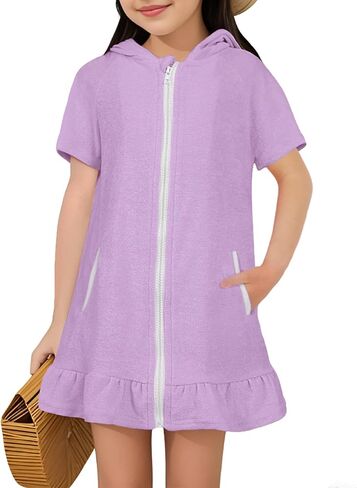 Bsubseach Girls Swimsuit Coverup Terry Zip-Up Bathing Suit Cover Up Ruffle Kids Cute Swimwear in Saudi Arabia