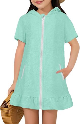 Bsubseach Girls Swimsuit Coverup Terry Zip-Up Bathing Suit Cover Up Ruffle Kids Cute Swimwear in Saudi Arabia