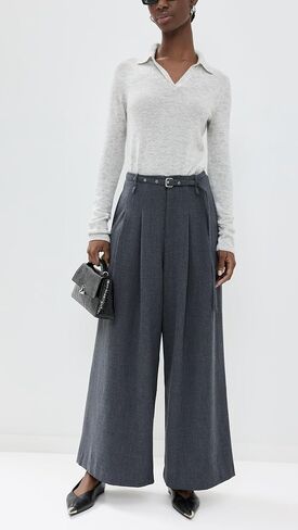 Pixie Market Women's Smoking Belted Grey Wide Leg Pants in Saudi Arabia