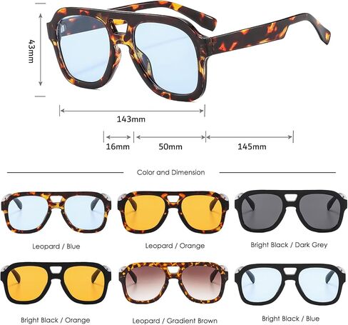 Long Keeper Retro Pilot Sunglasses Double Bridge Women Men Aviation Square Sun Glasses Thick Frame 70s Vintage Shades UV400 in Saudi Arabia