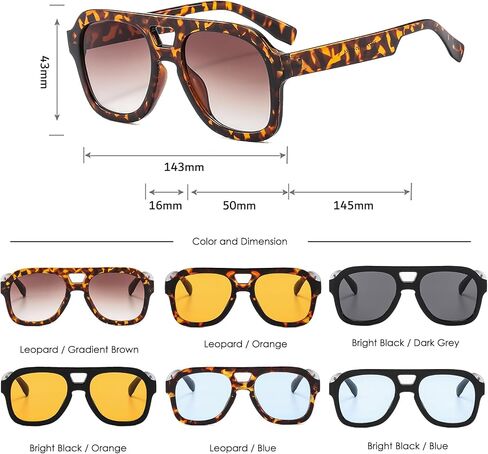 Long Keeper Retro Pilot Sunglasses Double Bridge Women Men Aviation Square Sun Glasses Thick Frame 70s Vintage Shades UV400 in Saudi Arabia