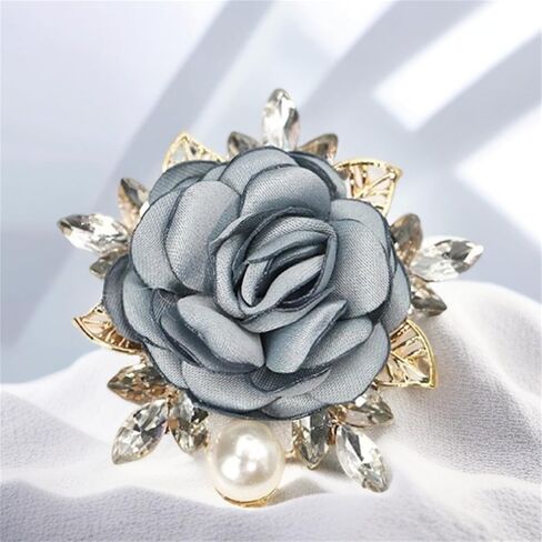 Rose Brooch for Women,Dainty Satin Fabric Flower Lapel Pins Vintage Elegant Pearl Brooches Handmade Crystal Pearl Pins Silk Camellia Safety Collar Pin Dress Suit Accessories Wedding Bridal Bouquet Jewelry in Saudi Arabia
