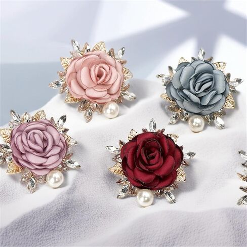 Rose Brooch for Women,Dainty Satin Fabric Flower Lapel Pins Vintage Elegant Pearl Brooches Handmade Crystal Pearl Pins Silk Camellia Safety Collar Pin Dress Suit Accessories Wedding Bridal Bouquet Jewelry in Saudi Arabia
