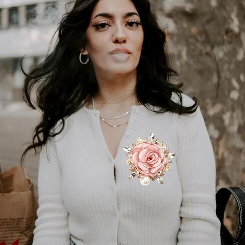 Rose Brooch for Women,Dainty Satin Fabric Flower Lapel Pins Vintage Elegant Pearl Brooches Handmade Crystal Pearl Pins Silk Camellia Safety Collar Pin Dress Suit Accessories Wedding Bridal Bouquet Jewelry in Saudi Arabia