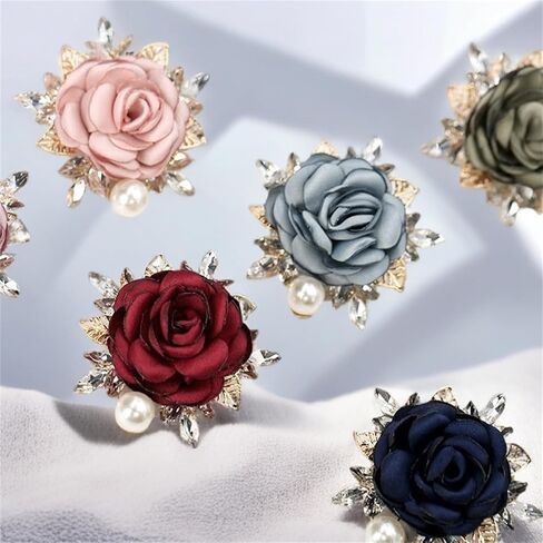 Rose Brooch for Women,Dainty Satin Fabric Flower Lapel Pins Vintage Elegant Pearl Brooches Handmade Crystal Pearl Pins Silk Camellia Safety Collar Pin Dress Suit Accessories Wedding Bridal Bouquet Jewelry in Saudi Arabia