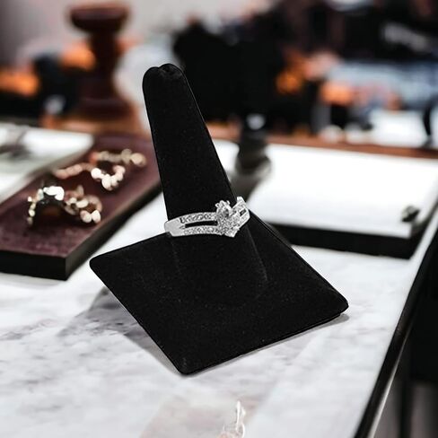 Countertop Finger Shaped Ring Display Stand Showcase Square Base Ring Stand (Black Velvet), 244-4 in Saudi Arabia
