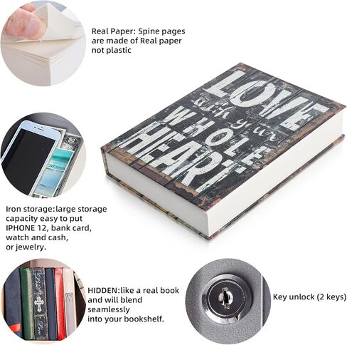 Wishacc Real Pages كتاب سري محمول مخفي آمن مع قفل مفتاح آمن - كتاب مجوف مع مقصورة سرية مخفية للمجوهرات والمال والنقود in Kuwait