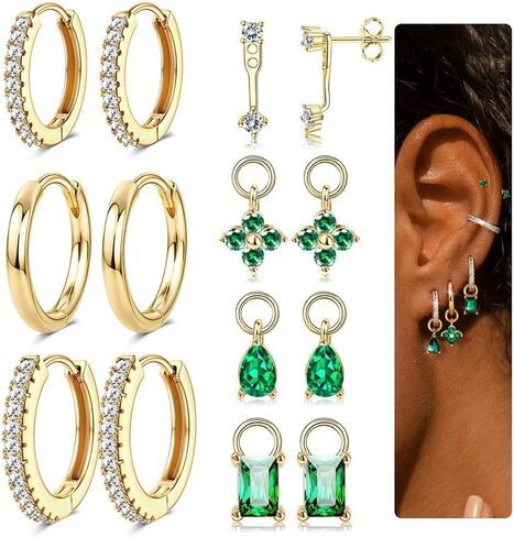 Besteel Small Gold Hoop Earrings for Women – Hypoallergenic 14K Gold Plated Hoops Cartilage Earring Sets for Multiple Piercing Dainty Silver Huggie Stud Earring Stacks with Charm in Saudi Arabia