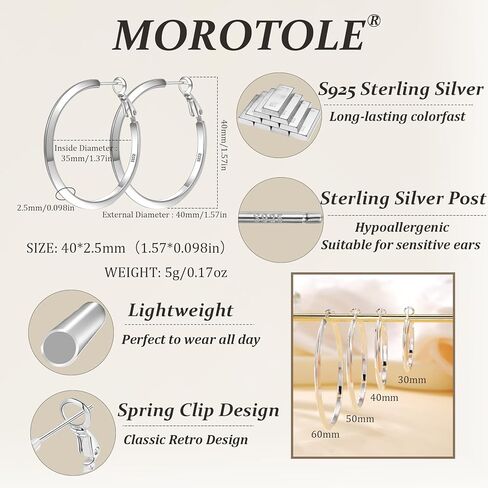 MOROTOLE 4mm Thick Gold Chunky Hoop Earrings Trendy 925 Sterling Silver Hoop Earrings for Women Hypoallergenic Lightweight 14K Gold Earrings for Women Jewelry Gifts 30/40/50/60MM in Kuwait