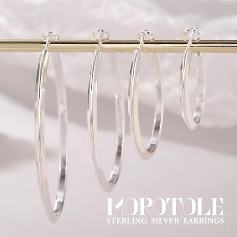 MOROTOLE 4mm Thick Gold Chunky Hoop Earrings Trendy 925 Sterling Silver Hoop Earrings for Women Hypoallergenic Lightweight 14K Gold Earrings for Women Jewelry Gifts 30/40/50/60MM in Kuwait