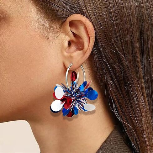 Dreuyet Glitter 4th of July أقراط للنساء ملونة Garland Independence Day Pitirotic Trorings American American USA الأقراط in Kuwait
