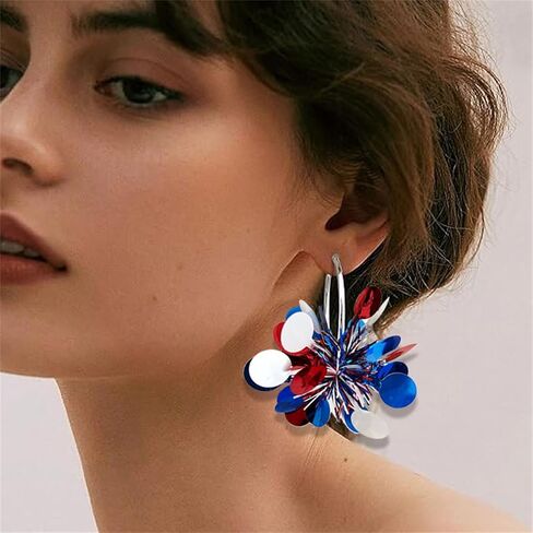 Dreuyet Glitter 4th of July أقراط للنساء ملونة Garland Independence Day Pitirotic Trorings American American USA الأقراط in Kuwait