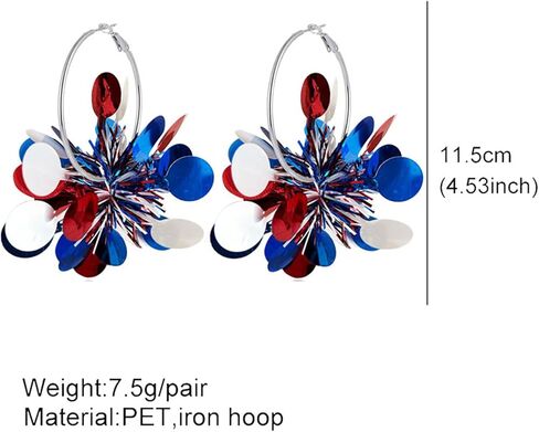 Dreuyet Glitter 4th of July أقراط للنساء ملونة Garland Independence Day Pitirotic Trorings American American USA الأقراط in Kuwait