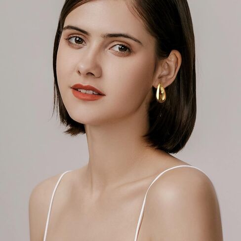 Chunky Gold Hoop Earrings for Women, Lightweight Waterdrop Hollow Open Hoops Tear Drop Silver Gold Trending Oversized Statement Style Earrings Hypoallergenic Gold Plated Earrings Fashion Jewelry for Women in Saudi Arabia