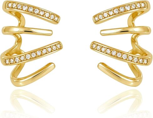 14K Gold Placed Hoop أقراط للنساء Triple Huggie Illusion Stud Encling | أقراط مزدوجة Huggie Hoop لفتحة واحدة | مخلب أذن الكفة هدية المجوهرات للنساء in Kuwait