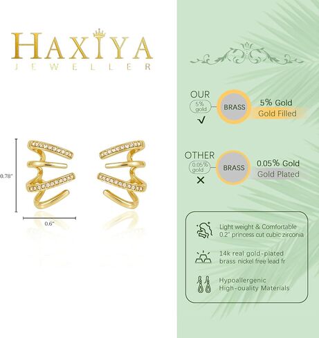 14K Gold Placed Hoop أقراط للنساء Triple Huggie Illusion Stud Encling | أقراط مزدوجة Huggie Hoop لفتحة واحدة | مخلب أذن الكفة هدية المجوهرات للنساء in Kuwait