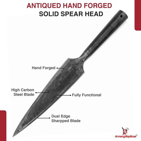 Armory Replicas - Compact Viking Throwing Spear Head Mount- Medieval Replica Hand Forged Iron Functional Small Hunting Spearhead - Pole Shaft Not Included in Saudi Arabia