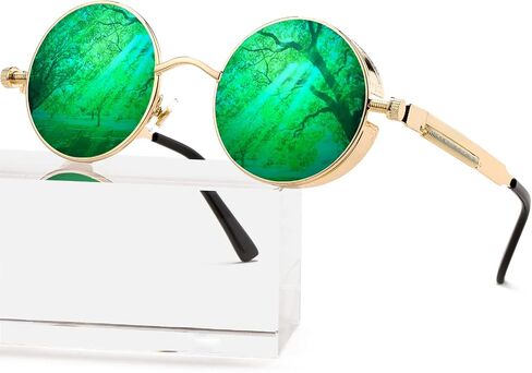 AIEYEZO Round Steampunk Sunglasses for Men Women Gothic Glasses Vintage Circle Metal Frame 100% UV Blocking Lens in Saudi Arabia