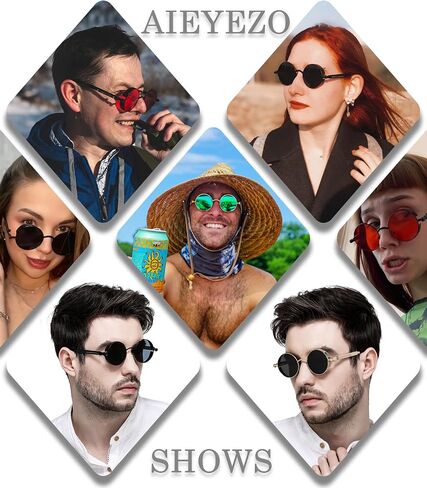 AIEYEZO Round Steampunk Sunglasses for Men Women Gothic Glasses Vintage Circle Metal Frame 100% UV Blocking Lens in Saudi Arabia