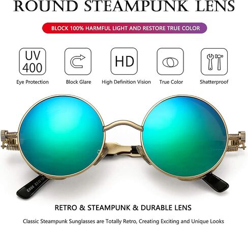 AIEYEZO Round Steampunk Sunglasses for Men Women Gothic Glasses Vintage Circle Metal Frame 100% UV Blocking Lens in Saudi Arabia