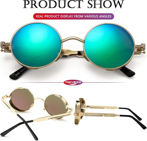 AIEYEZO Round Steampunk Sunglasses for Men Women Gothic Glasses Vintage Circle Metal Frame 100% UV Blocking Lens in Saudi Arabia