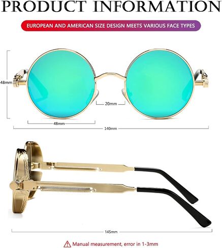 AIEYEZO Round Steampunk Sunglasses for Men Women Gothic Glasses Vintage Circle Metal Frame 100% UV Blocking Lens in Saudi Arabia