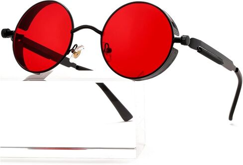 AIEYEZO Round Steampunk Sunglasses for Men Women Gothic Glasses Vintage Circle Metal Frame 100% UV Blocking Lens in Kuwait