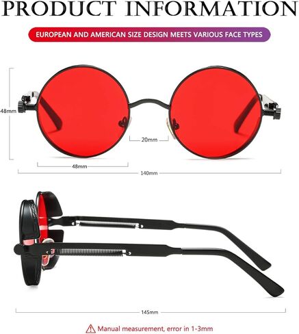 AIEYEZO Round Steampunk Sunglasses for Men Women Gothic Glasses Vintage Circle Metal Frame 100% UV Blocking Lens in Kuwait