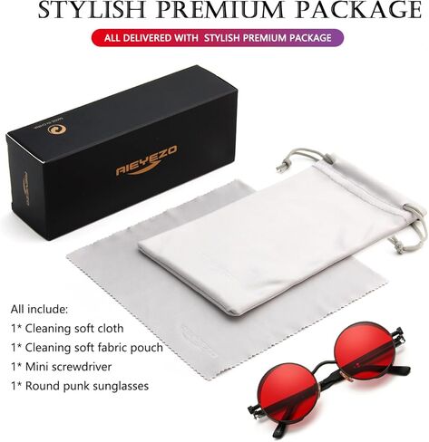 AIEYEZO Round Steampunk Sunglasses for Men Women Gothic Glasses Vintage Circle Metal Frame 100% UV Blocking Lens in Kuwait