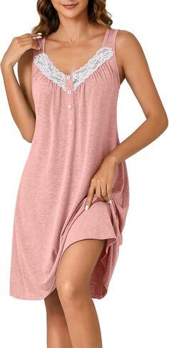 KIFOVEN Women’s Sleeveless Lace Nightgown Cotton Chemise Nightshirt Sleepwear Full Slip Nightdress Sleep Shirt Pj Sleep Dress in Saudi Arabia