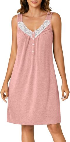 KIFOVEN Women’s Sleeveless Lace Nightgown Cotton Chemise Nightshirt Sleepwear Full Slip Nightdress Sleep Shirt Pj Sleep Dress in Saudi Arabia