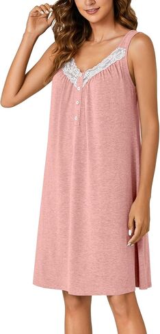 KIFOVEN Women’s Sleeveless Lace Nightgown Cotton Chemise Nightshirt Sleepwear Full Slip Nightdress Sleep Shirt Pj Sleep Dress in Saudi Arabia