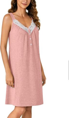 KIFOVEN Women’s Sleeveless Lace Nightgown Cotton Chemise Nightshirt Sleepwear Full Slip Nightdress Sleep Shirt Pj Sleep Dress in Saudi Arabia