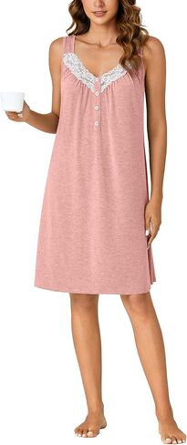KIFOVEN Women’s Sleeveless Lace Nightgown Cotton Chemise Nightshirt Sleepwear Full Slip Nightdress Sleep Shirt Pj Sleep Dress in Saudi Arabia