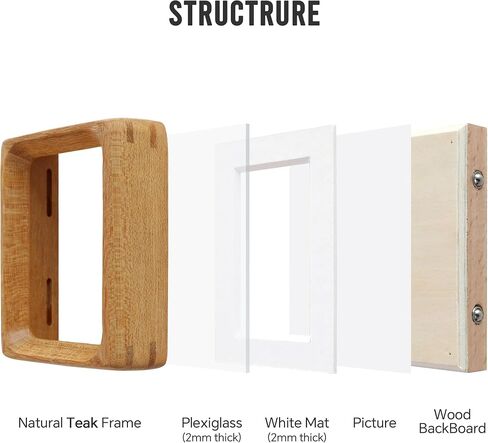 2.5x3.5 Natural Wood polaroid Picture Frame Matted to 2x3 with Plexiglass, Teak Solid Wood Small Photo Frame,For TableTop and Wall Mounting in Kuwait