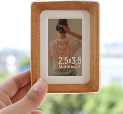 2.5x3.5 Natural Wood polaroid Picture Frame Matted to 2x3 with Plexiglass, Teak Solid Wood Small Photo Frame,For TableTop and Wall Mounting in Kuwait