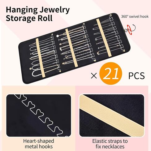 Bloss Hanging Jewelry Organizer with 48 Pockets, Doubled-Sided Mothers Day Gifts Hanging Jewelry Holder with Hanger Hooks, Jewelry Organizers and Storage for Earrings, Necklaces and Rings, Black in Saudi Arabia