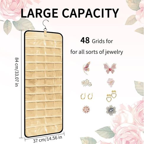 Bloss Hanging Jewelry Organizer with 48 Pockets, Doubled-Sided Mothers Day Gifts Hanging Jewelry Holder with Hanger Hooks, Jewelry Organizers and Storage for Earrings, Necklaces and Rings, Black in Saudi Arabia