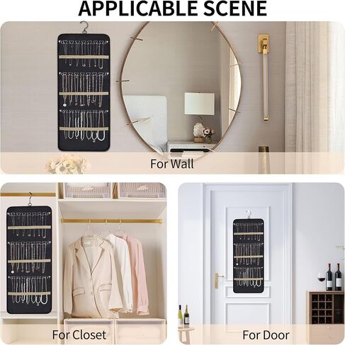 Bloss Hanging Jewelry Organizer with 48 Pockets, Doubled-Sided Mothers Day Gifts Hanging Jewelry Holder with Hanger Hooks, Jewelry Organizers and Storage for Earrings, Necklaces and Rings, Black in Saudi Arabia